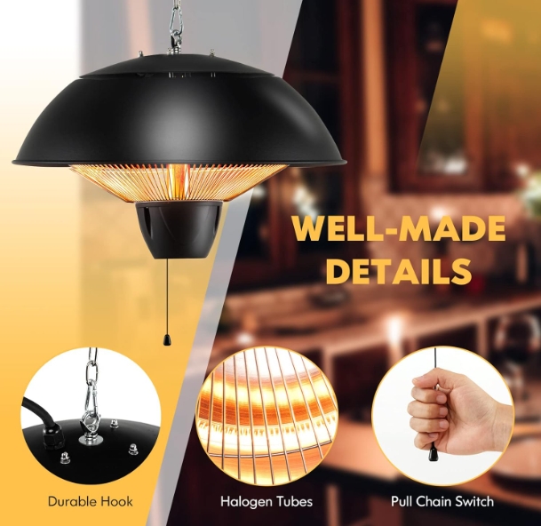 Distance between patio heater and ceiling